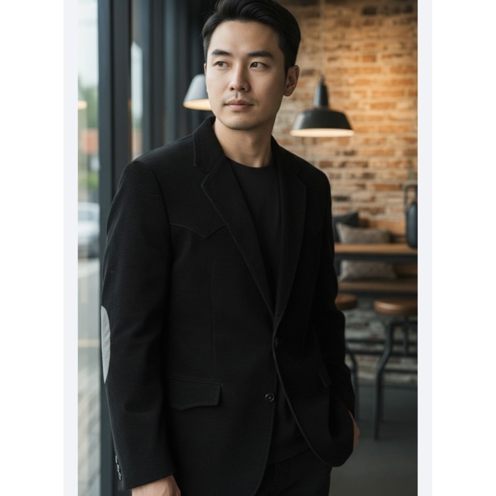 BRAD WHITNEY Vintage Western Blazer Mens 40‎ Tall Black Corduroy Elbow Patch